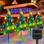 Qoosea 4 pack Solar Christmas Garden Stake Lights, Decorative Solar Christmas Tree Stake Outdoor Waterproof LED Lights for Pathway Garden Patio Yard